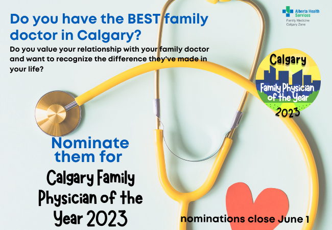 Do you have the BEST family doctor in Calgary &amp; area?!  
Tell us by nominating them for Calgary Family Physician of the Year, an entirely patient-nominated award. 
See previous winners and nominate your family doc today: cumming.ucalgary.ca/departments/fa…
 #yyc #Calgary