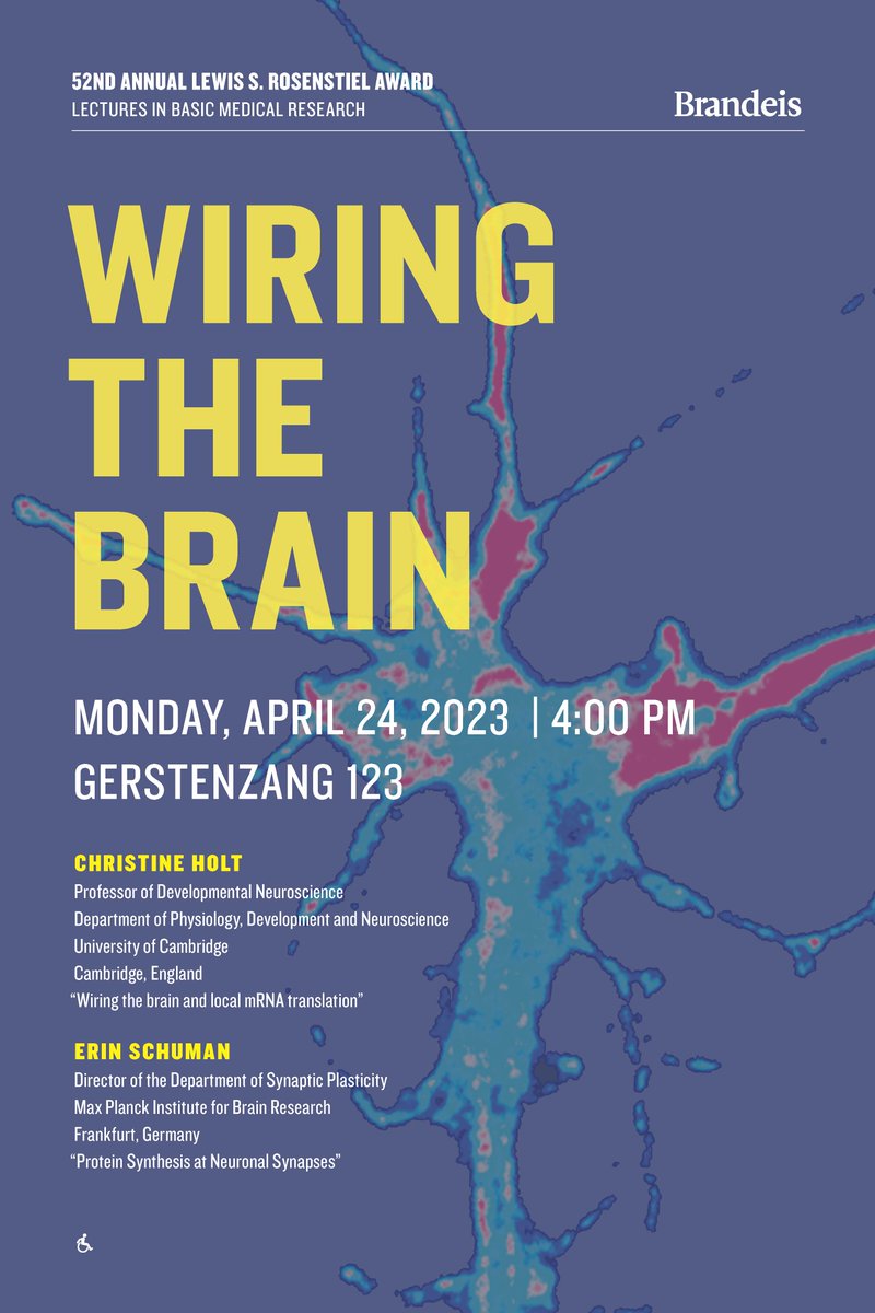 Brandeis Science (@brandeisscience) on Twitter photo Christine Holt and <a href="/erin_schuman/">Erin schuman</a> will receive the Rosenstiel Award Monday 4/24 at 4p in Gerstenzang 123 <a href="/BrandeisU/">Brandeis University</a>
Holt: "Wiring the brain and local mRNA translation"
Schuman: "Protein Synthesis at Neuronal Synapses" Christine Holt and <a href="/erin_schuman/">Erin schuman</a> will receive the Rosenstiel Award Monday 4/24 at 4p in Gerstenzang 123 <a href="/BrandeisU/">Brandeis University</a>
Holt: "Wiring the brain and local mRNA translation"
Schuman: "Protein Synthesis at Neuronal Synapses"