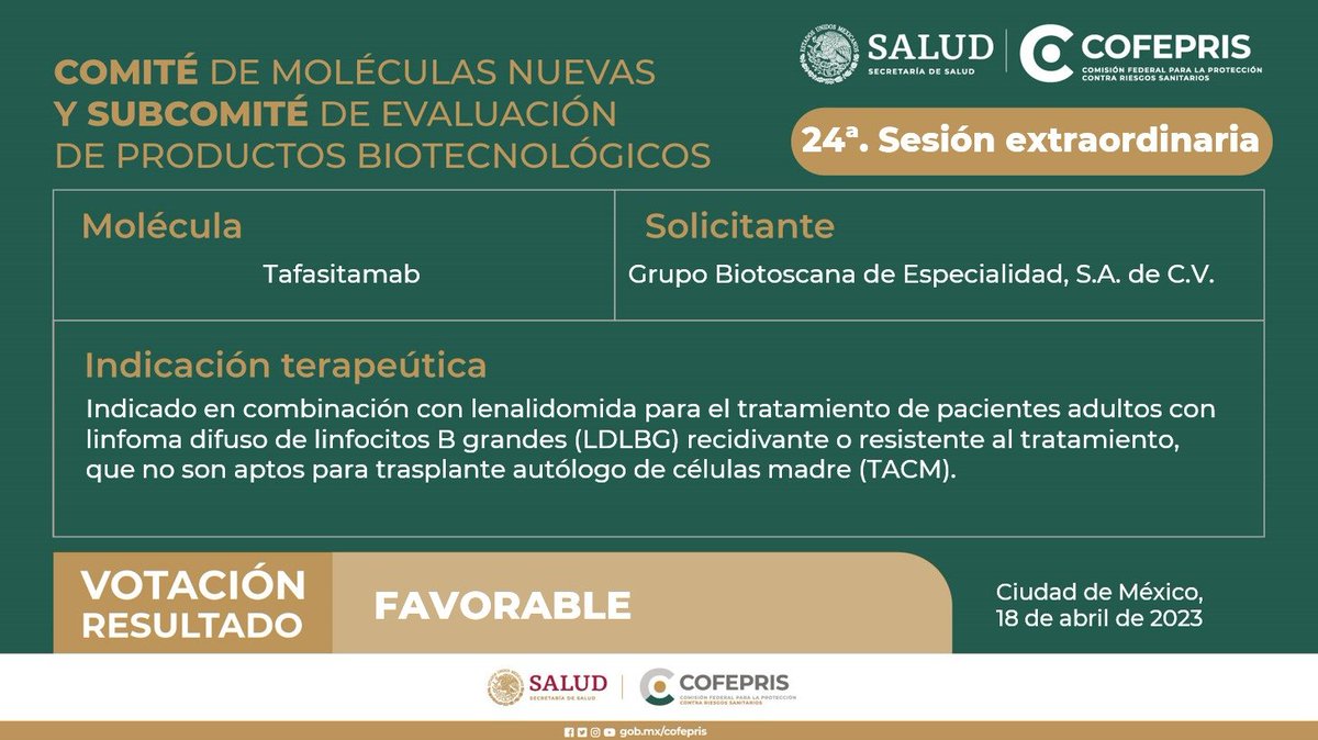 COFEPRIS's tweet photo. Conoce los resultados de opinión técnica de la 24° Sesión extraordinaria del Comité de Moléculas Nuevas sobre la solicitud de registro sanitario. 🧬 https://t.co/U5fXb0irNP
