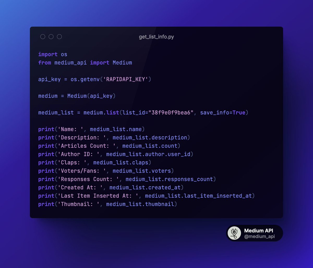 medium_api's tweet image. Get Medium List-related information using #Python and #MediumAPI ✅ ℹ️