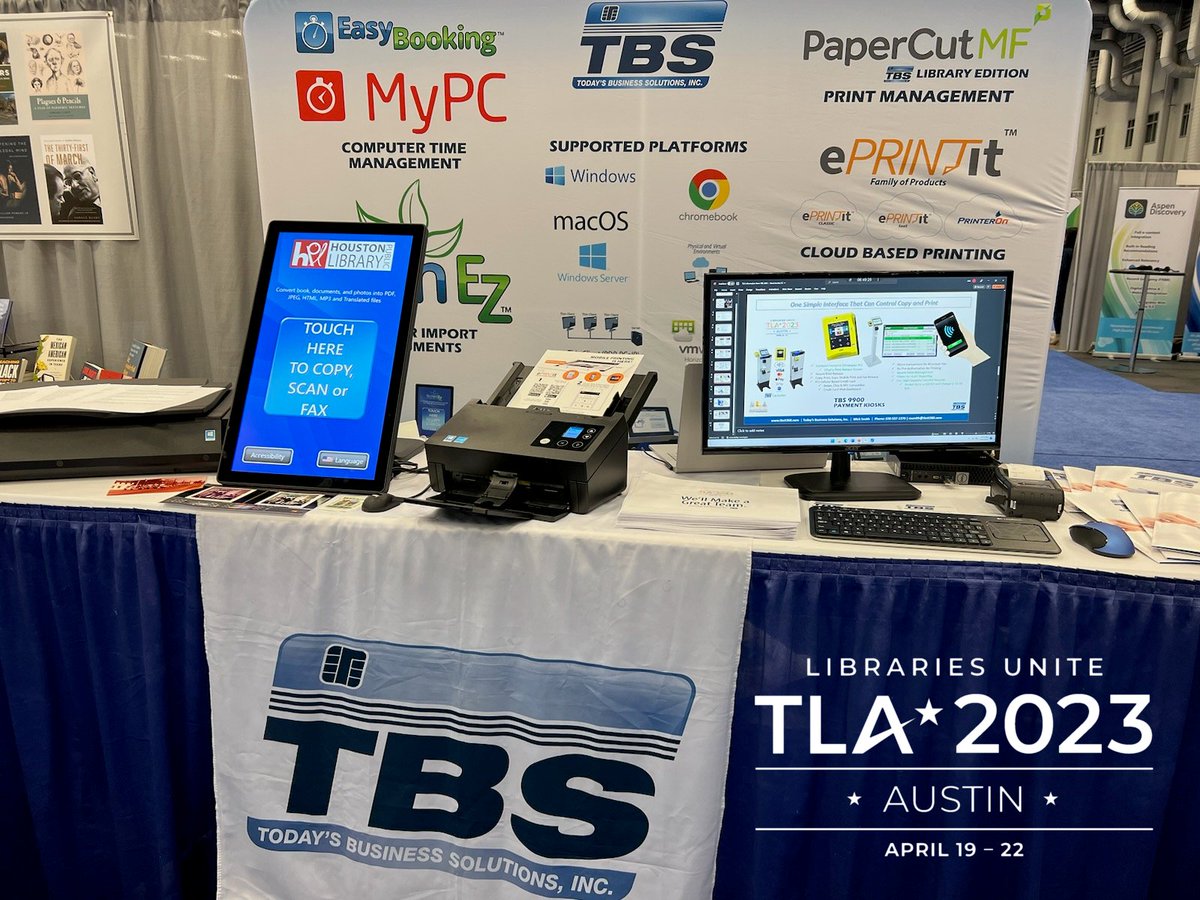 TBS_SingleCard's tweet photo. #txla23 The Exhibit Hall is open from 10 AM to 5 PM today! Booth #1807 #eprintit #scanez #printeron #mypc #easybooking #magnapos
Let's talk! #LibrariesUnite @TXLA #librarytech https://t.co/RKBfJHbmrj