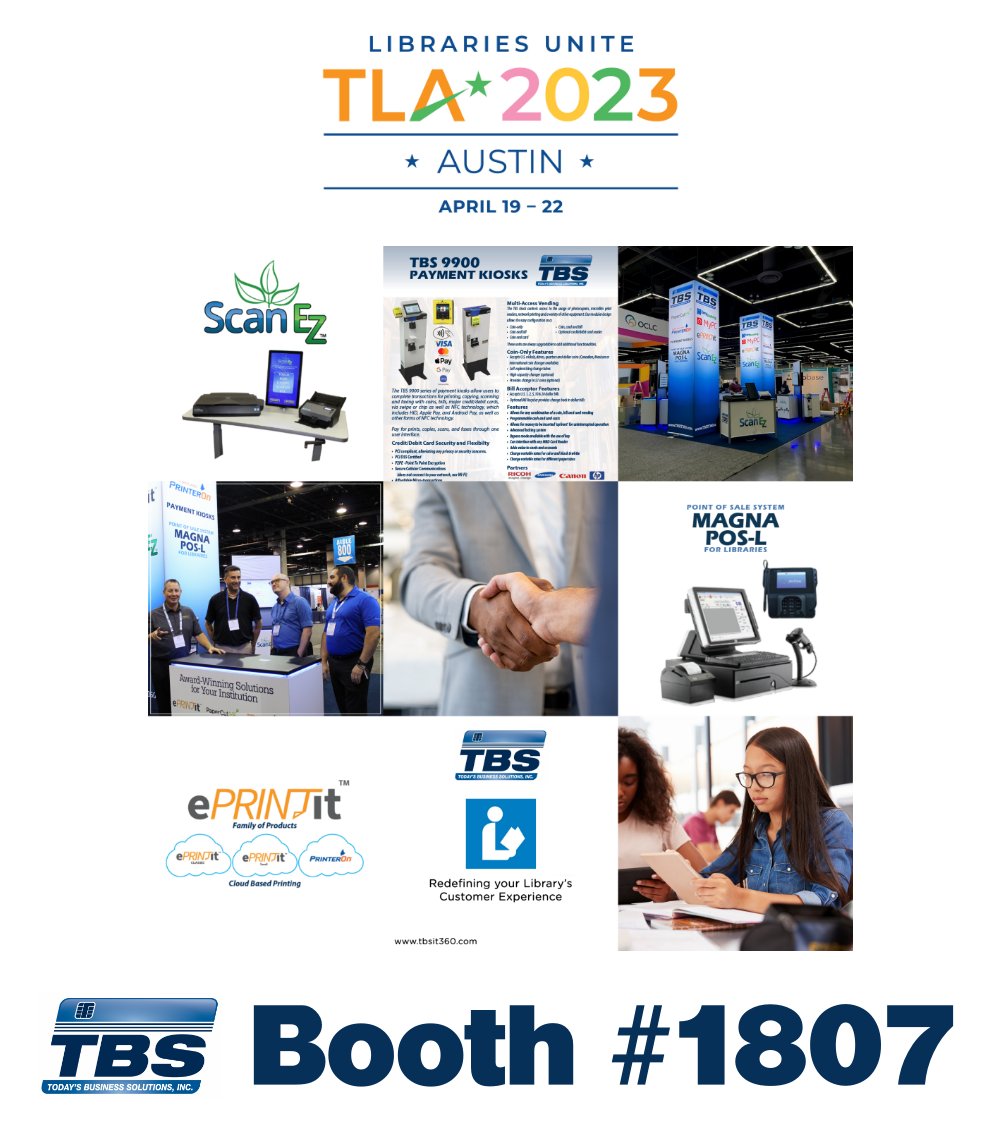 #txla23 The Exhibit Hall is open from 10 AM to 5 PM today! Booth #1807 #eprintit #scanez #printeron #mypc #easybooking #magnapos

Let's talk! #LibrariesUnite @TXLA #librarytech