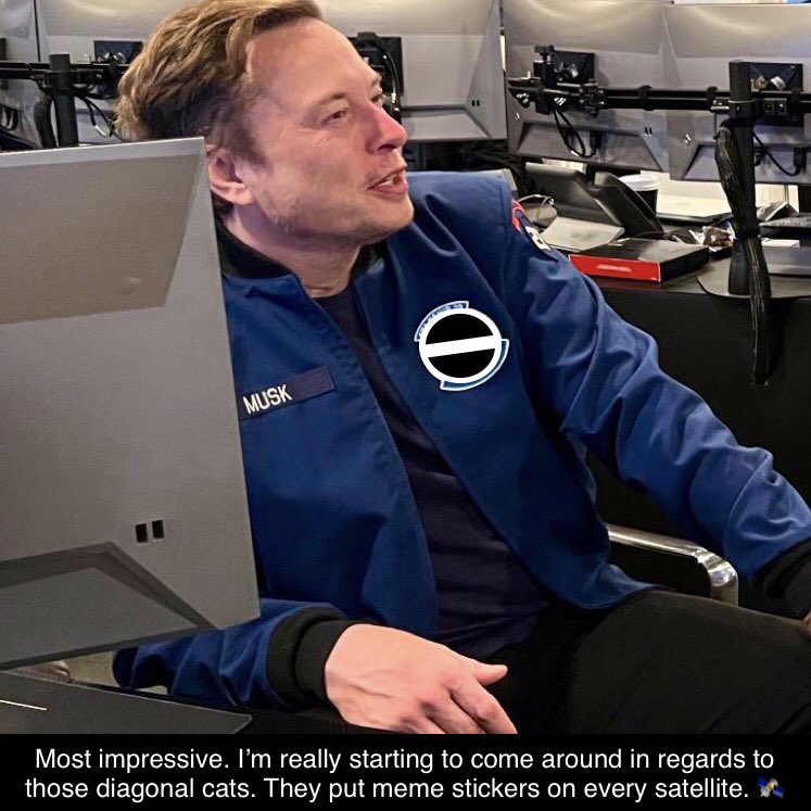 Animus_Diagolon's tweet photo. The cats were busy all week putting meme stickers on every satellite. 🥳

#MemeIntelligenceAgency #DepartmentOfShenanigans

@elonmusk https://t.co/X9fCJhPjQ9