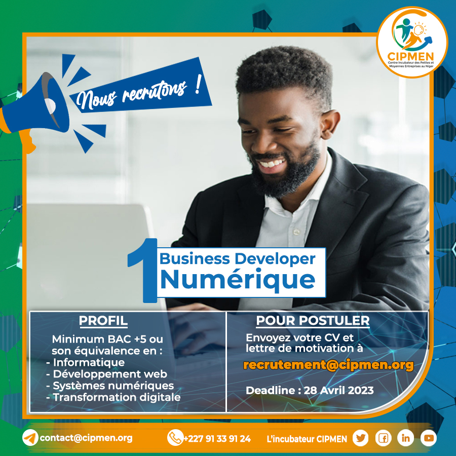 Cipmen's tweet image. #newsLe #CIPMEN recrute un Business Developer Numérique 💻.  Les missions, les qualités et les compétences attendues du candidat à découvrir via ce lien tinyurl.com/BDdigiEnvoyez votre CV et lettre de motivation à  📷recrutement@cipmen.org