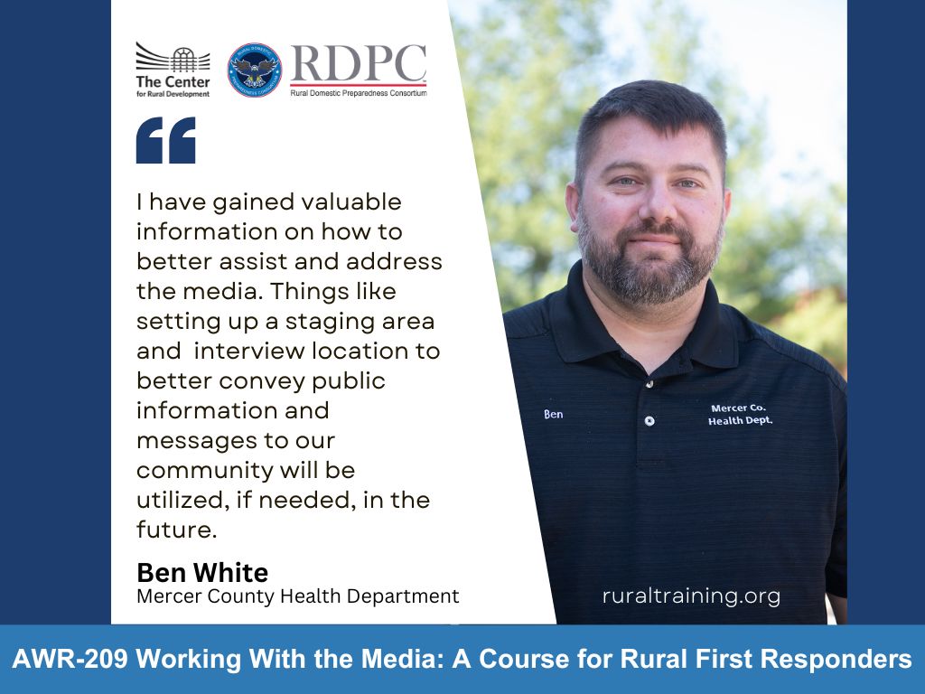 TheRDPC's tweet photo. Have you ever been asked a question by the news media and did not know how to respond? Learn how to interact with the media and perform public information functions in preparation for and during incidents in this DHS/FEMA-certified training. https://t.co/bFTk0kKzI6 https://t.co/9PK0zqUyhm