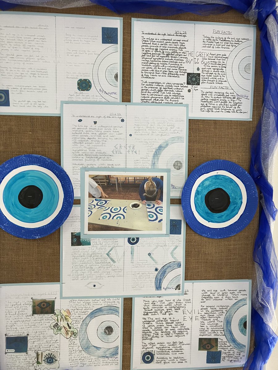 timcrouch6's tweet photo. We have been looking at the story of the evil eye, here is some of our work on our display boards.  @JohnHellins https://t.co/Zn6uAx4ziF