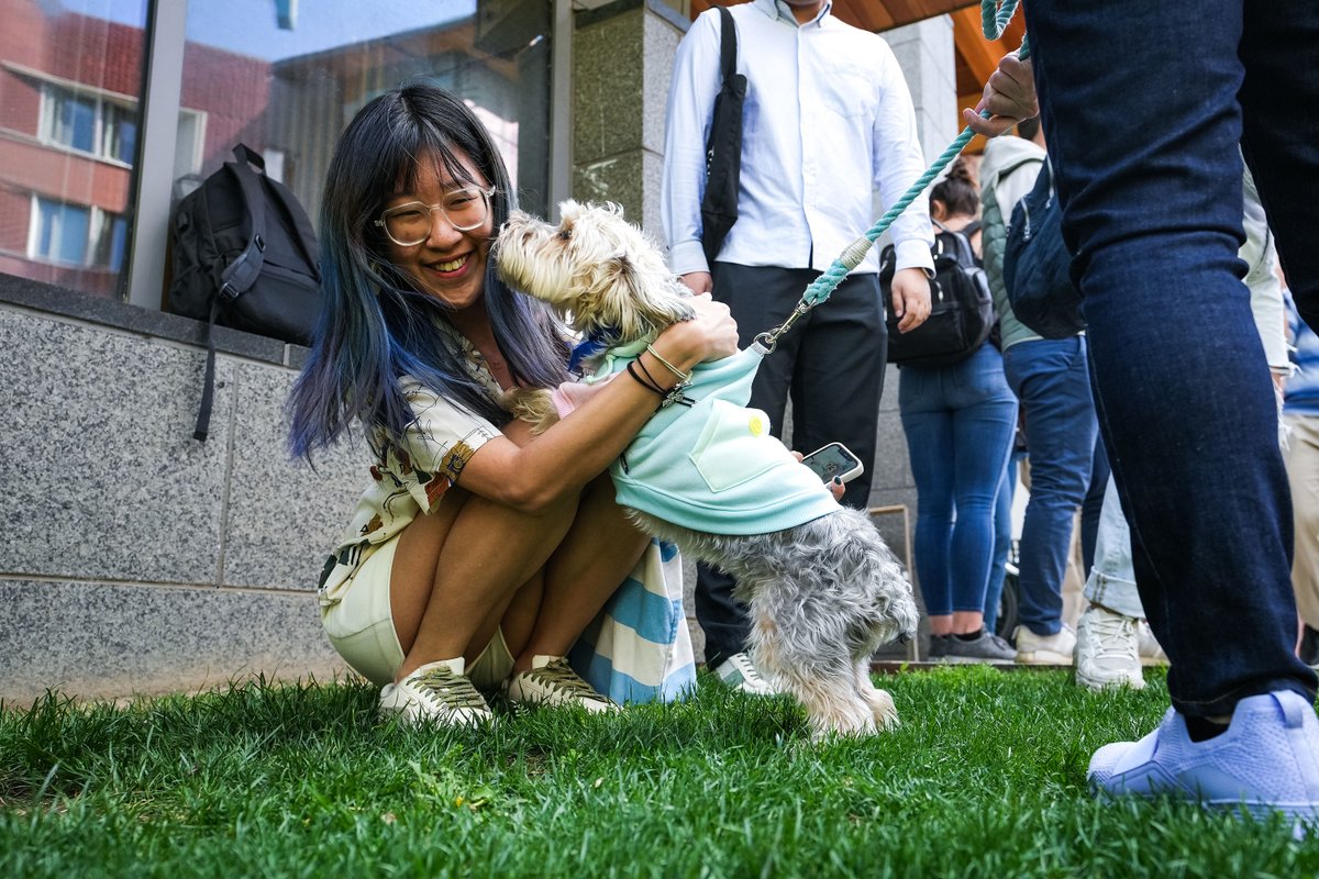pennlaw's tweet photo. Mood: Boosted ✅ 

Thank you, Comfort Caring Canines Therapy Dogs, for the memorable study break 🐕‍🦺 About 150 #PennCareyLaw students enjoyed a meet and greet with the pups! https://t.co/1EwNGyvwyy