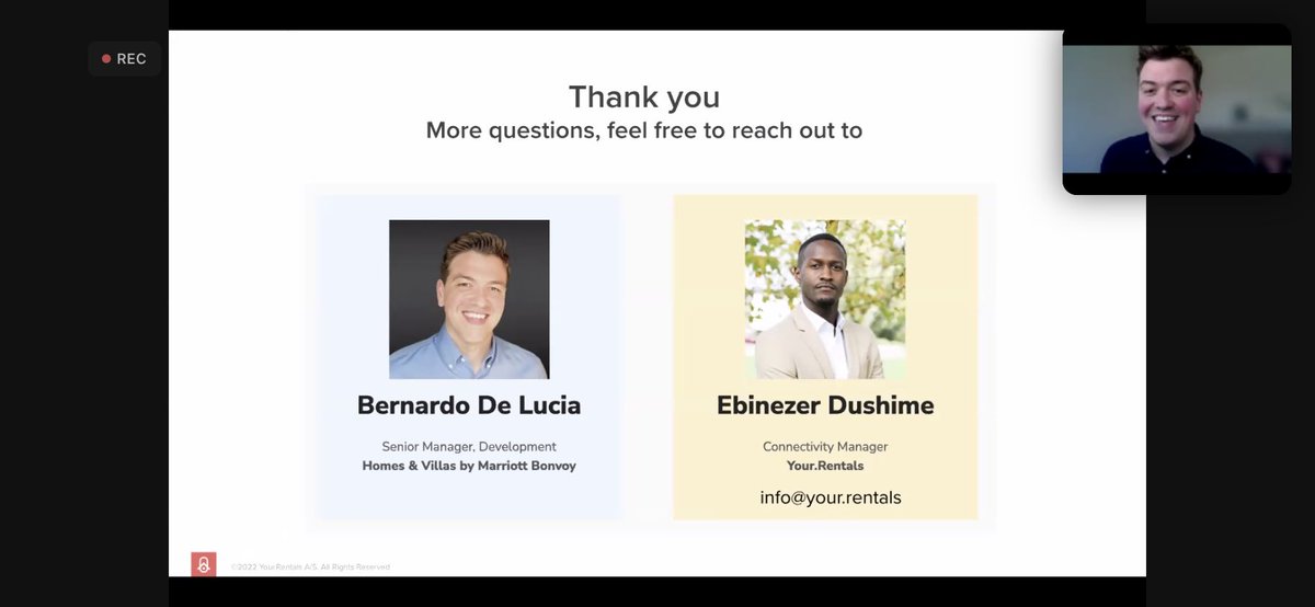 Your_Rentals's tweet photo. Thank you Homes &amp; Villas by Marriott Bonvoy for sharing the insightful tips with our #webinar audience. 

🔥Over 50 questions were asked
🔥Strong interest in listing with #HVMB
🔥Great tips on how to be eligible and how to perform well on the channel

#partnership #OTA https://t.co/c4dOEhmkNv