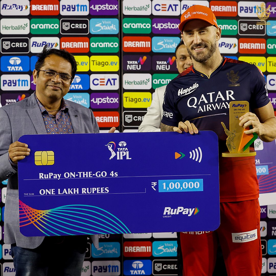 A memorable day out for Miyan, and the awards keep rolling in! 👏

Faf swooped in with the award for the most fours as well! 🔥

#PlayBold #ನಮ್ಮRCB #IPL2023 #PBKSvRCB