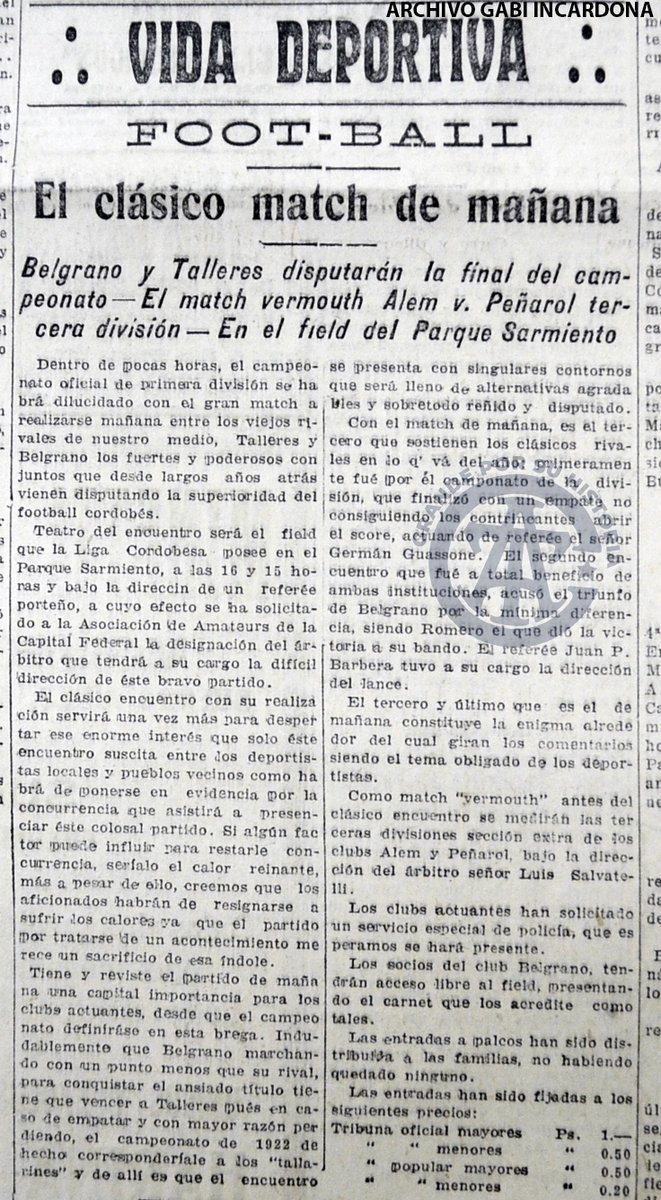 GabiIncardona17's tweet photo. 4⃣ Oficial 1922 | #UltimaFecha
🏟️#LCF 📅19/11/1922
La última fecha del Oficial Anual encontró a #Talleres con apenas un punto por encima de #Belgrano en la tabla de posiciones por lo que la "T" necesitaba no perder para consagrarse. Además, ambos equipos llegaron invictos!!. https://t.co/iNi9xxF52e