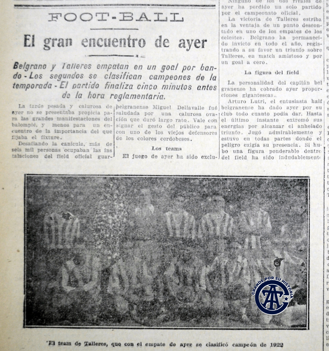 GabiIncardona17's tweet photo. Oficial 1922 | #UltimaFecha
🏟️#LCF 📅19/11/1922
6.000 personas poblaron la cancha de #LCF ubicada en el Parque Sarmiento. #Talleres #Belgrano empataron 1-1 (Juan Prax; Miguel Delavalle) y la "T" fue campeón Anual por segunda vez consecutiva. https://t.co/tmqcnKZ7Lc