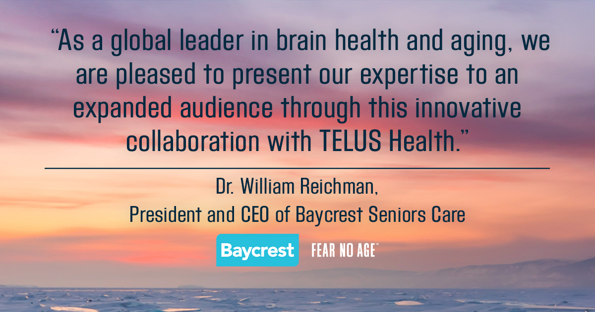 An exclusive collaboration between Baycrest and @TELUSHealth will make the Goal Management Trainingᵀᴹ program available to corporations, health care institutions, and health insurance companies in Canada and the United States. Learn more: ow.ly/FkiB50NO7xM