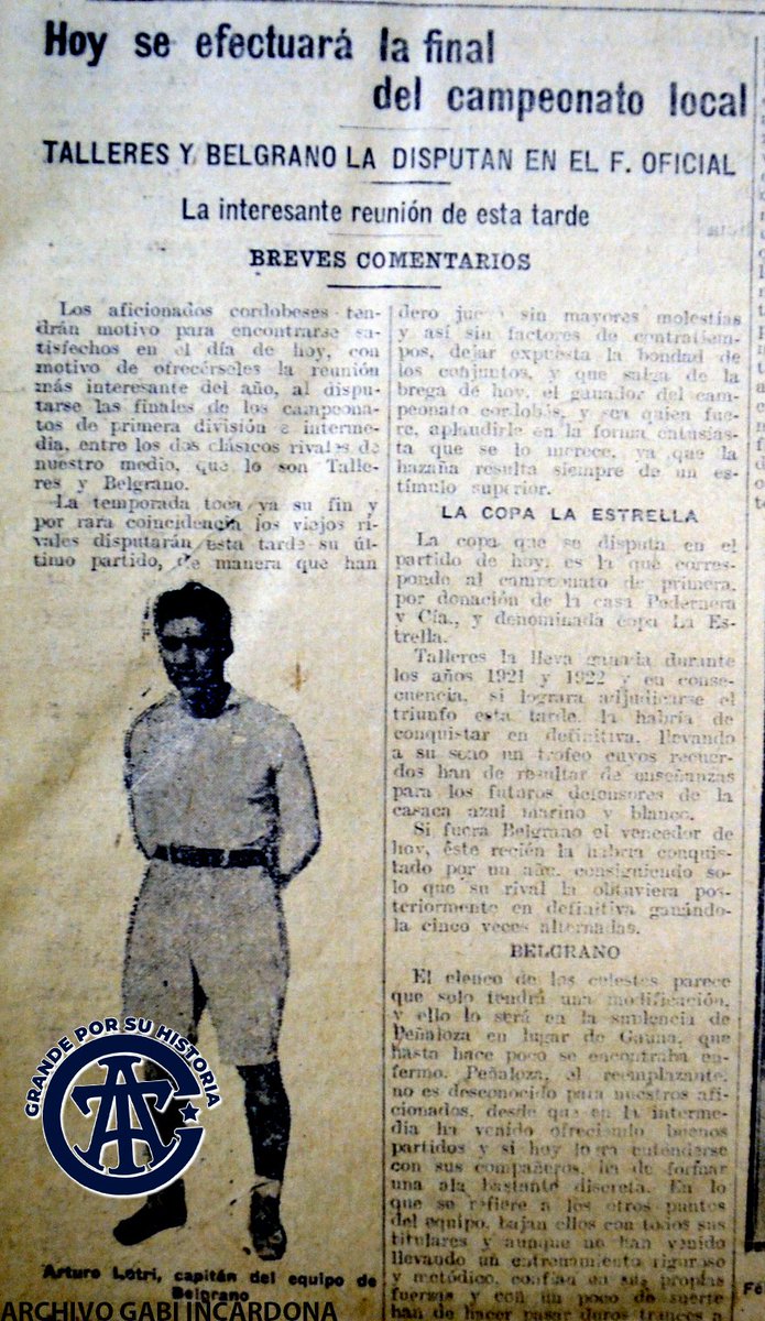 GabiIncardona17's tweet photo. 5⃣ Oficial 1923 | #UltimaFecha
🏟️#LCF 📅02/09/1923
Un calco a la definición del año anterior.#Talleres llegó a la última fecha con 15pts a uno de #Belgrano por lo que el empate lo consagraba. La diferencia es que esta vez la T había ganado el primer clásico (1-0) y estaba invicto https://t.co/hWNpbvlFQm