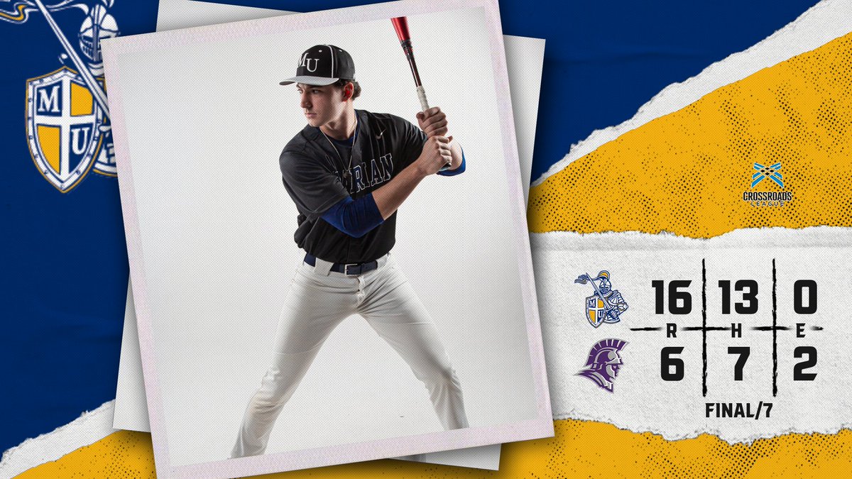 MUKnights's tweet photo. BSB | FINAL/7 | Marian 16-6 No. 21 Taylor

BALL GAME‼️

@MarianUBaseball hammers a season-best 6️⃣ homers in game one, and dominates Taylor 16-6 as they score an upset win over the 21st ranked Trojans!!

Justin Johnson with his first win on the year, and 3 💣's for Davenport! https://t.co/QEbEpQhe6P