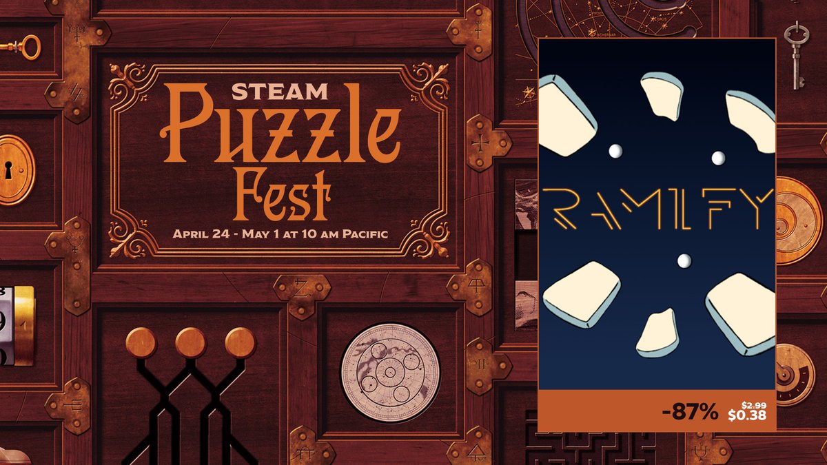 Ramify is part of Steam Puzzle fest starting April 24 until May 1st! store.steampowered.com/app/534560/Ram…