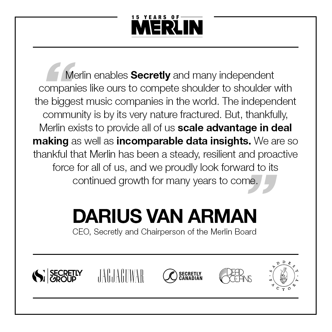 merlinnetwork's tweet photo. What kind of impact has Merlin had on its members over the past 15 years? Just ask Darius Van Arman, CEO of Secretly Group  and Chairperson of the Merlin Board. 

#15yearsofMerlin #anniversary #independentmusic #digital #musiclicensing https://t.co/VOZMX24Wz7
