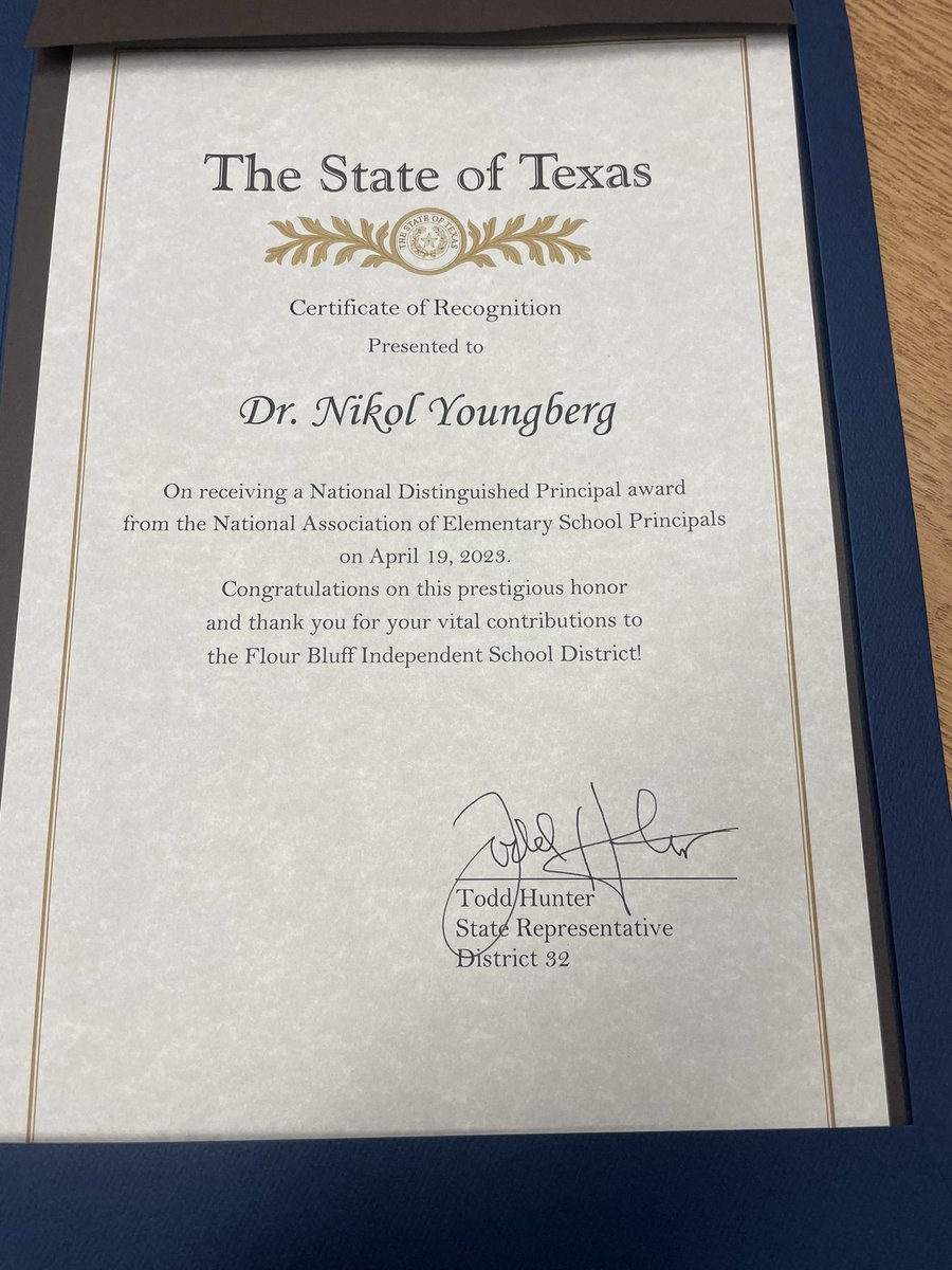 Thank you <a href="/toddahunter/">Todd Hunter</a> for the recognition! It's an honor to represent Texas and <a href="/FlourBluffISD/">Flour Bluff ISD</a>