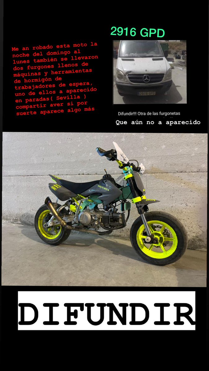 saragromano's tweet photo. Han robado este domingo de madrugada dos furbonetas llenas de maquinas, herramientas y una moto en Espera. Por favor compartir a ver si hay suerte!!!!🙏🏼 https://t.co/UvB3Giuzo3