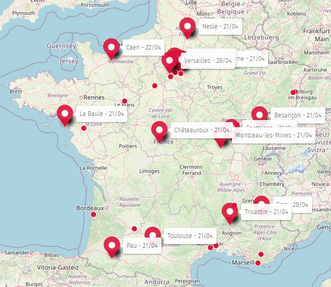 galamiou's tweet photo. Une carte des comités d'accueil prévus pour les déplacements d'Emmanuel Macron et ses ministres a été publié par @attac_fr. Leurs déplacements sont de plus en plus compliqués ces derniers jours avec plusieurs annulations ✊
#Macron
#Deplacements
#ReformeDesRetraites https://t.co/9TPBBJQprN