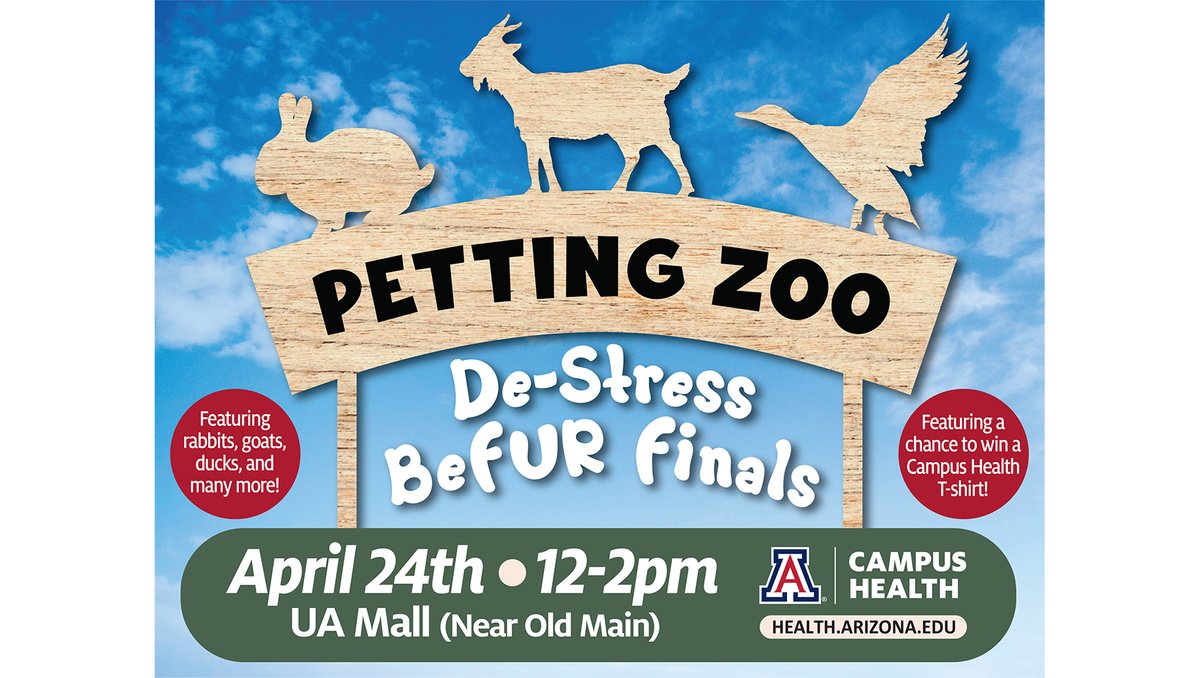 We're bringing a petting zoo to <a href="/uarizona/">University of Arizona</a> next Monday, 4/24!