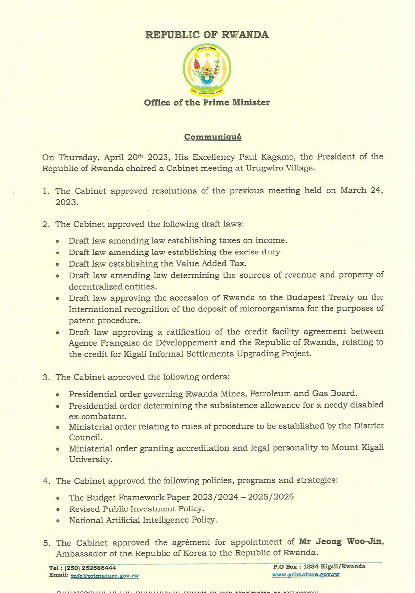 Office of the PM Rwanda on Twitter "Statement on Resolutions