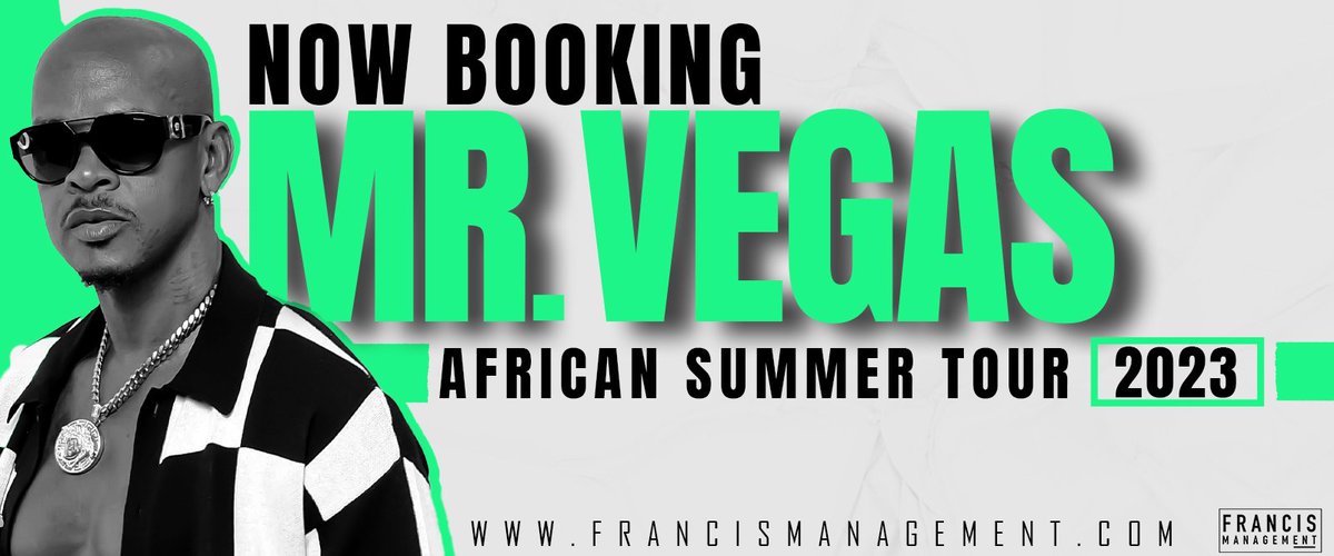 The "Jack It Up" hit maker 🎵 Mr . Vegas <a href="/MrVegasMusic/">Mr. Vegas</a> is geared up for his upcoming African Summer Tour 2023 from the end of June to the end of August. Stick and stay for more info #Africa #summer #tour #2023 #BOOKINGS #AvailableNow #Dancehall #Afrobeat #music