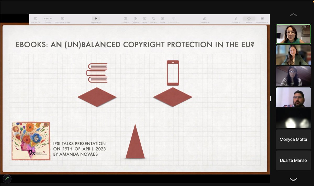 nova_ipsi's tweet photo. Yesterday at IPSI Talk our researcher @novaes__amanda presented her ongoing work on copyright regulation of #ebooks #elending and #TechNeutrality in EU. https://t.co/RI6rjO0QWr