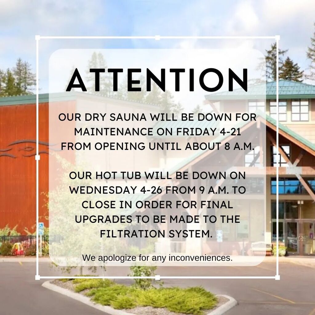 TheWave406's tweet photo. 🚨Attention🚨

Our dry sauna will be down for maintenance on Friday 4-21 from opening until about 8 a.m.

Our hot tub will be down on Wednesday 4-26 from 9 a.m. to close in order for final upgrades to be made to the filtration system. 

We apologize fo… https://t.co/Hv0eL9Q28U https://t.co/55bwWh8mo0