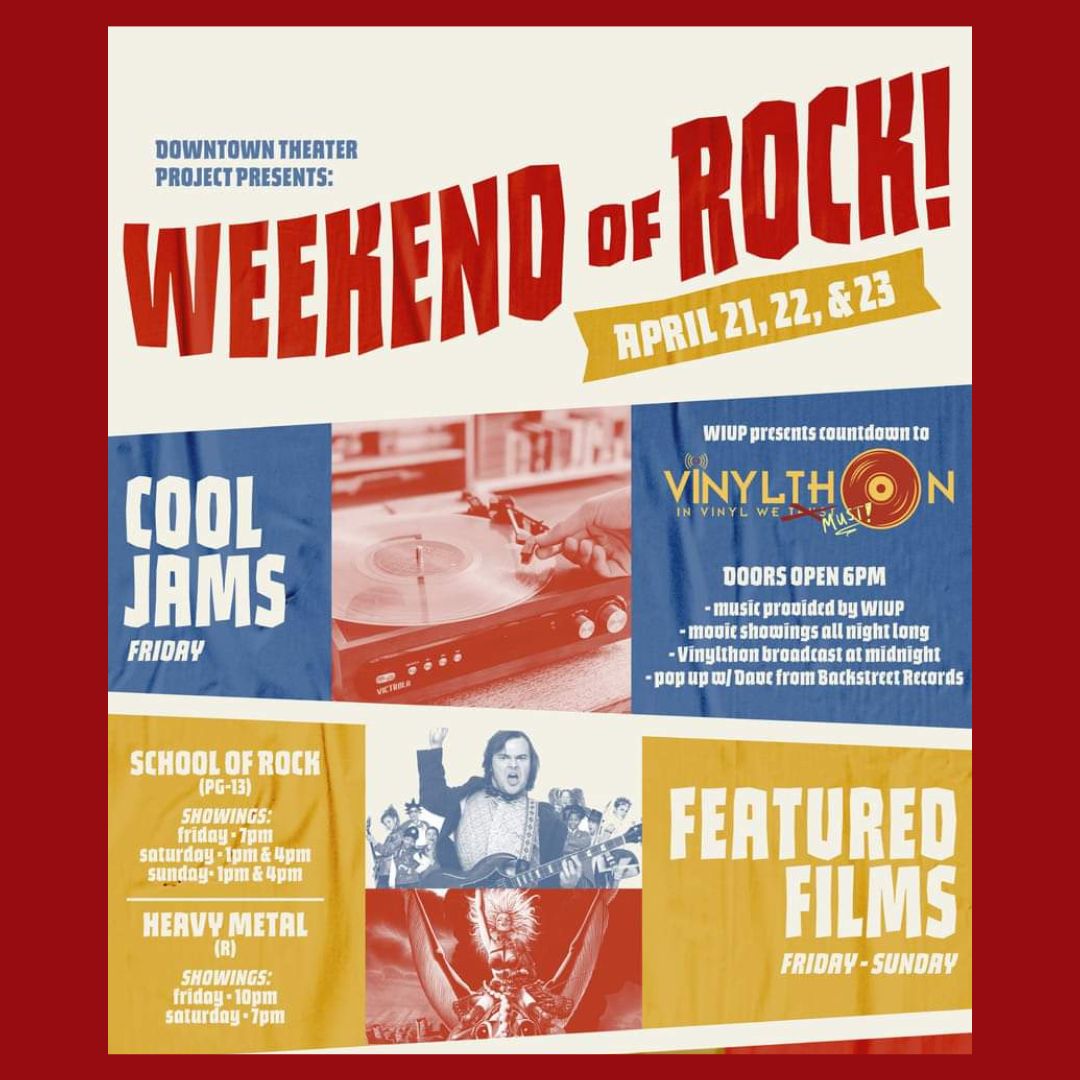 Vinylthon is this Saturday, April 22nd- to kick things off, THIS FRIDAY 4/21 WIUP-FM is partnering with the Indiana Theater to bring you the Weekend of Rock movie double feature!! Come out and rock with us! 
#vinylthon #wiupfm #collegeradio