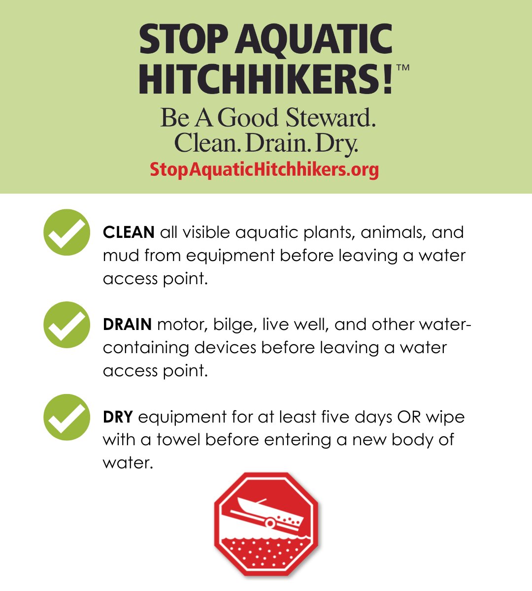 NicolletCounty's tweet photo. May 15th is National Clean, Drain, Dry day! Follow this three-step approach to minimize the risk of
spreading aquatic Invasive species to new locations and help protect our aquatic resources. These small actions have a BIG IMPACT in preventing the spread of aquatic hitchhikers! https://t.co/RDty9BtdQ0