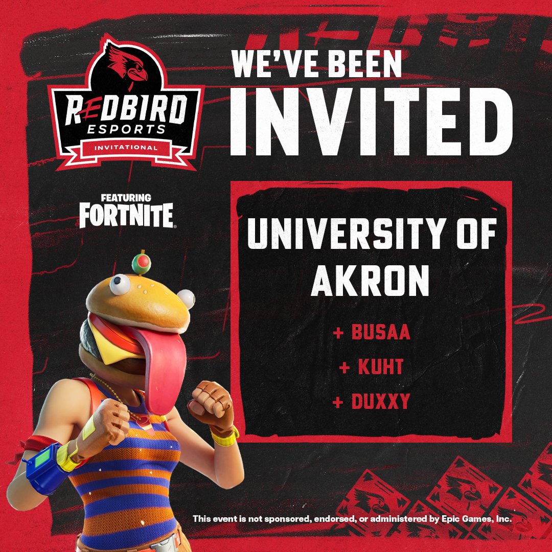 ZipsEsports's tweet image. A big thank you to @Redbird_Esports for inviting us to the Redbird Esports Invitational Featuring Fortnite! We will be competing in their Collegiate Zero Build Trios tournament this Sunday at 3:00PM EST! #GoZips
