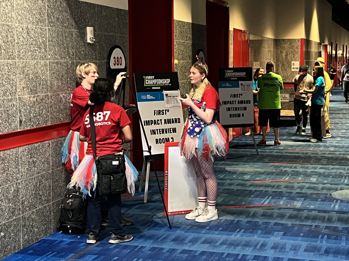 Good luck to #FIRSTChesapeake #FIRST Impact award teams <a href="/frc5587/">Titan Robotics - FRC 5587</a> &amp; <a href="/team5338/">Academies of Loudoun RoboLoCo</a> at Worlds interviews!!! Titan Robotics &amp; RoboLoCo interviews in progress now. #FIRSTChamp #FIRSTChesapeake #FIRST #robotics #STEM #omgrobots #FRC #chargedup #powerplay #firstenergize