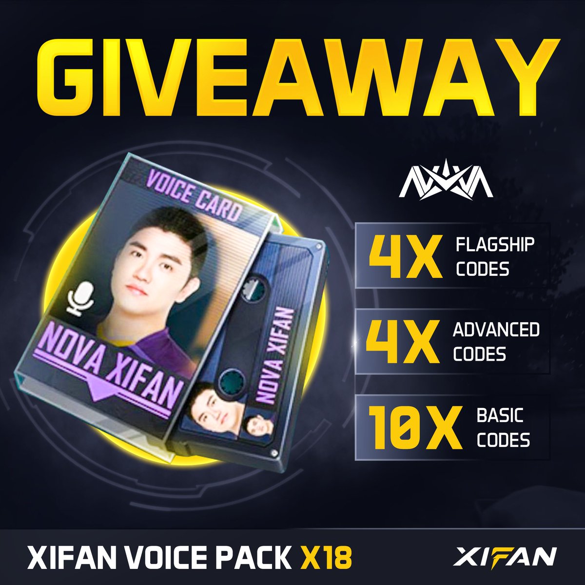 XifanPUBGM's tweet photo. 🚨GIVEAWAY ALERT🚨 

I am giving away 18 Nova Esports player voice packs in @PUBGMOBILE   https://t.co/YqhEOgsEJh   

To enter:  
Must follow @XifanPUBGM  
Like &amp; Retweet this post  
Like this video https://t.co/VB1Oi2WpPb

Good luck gamers!

#PUBGMOBILE #PUBGMPARTNER2023 https://t.co/DYghlrqYyQ