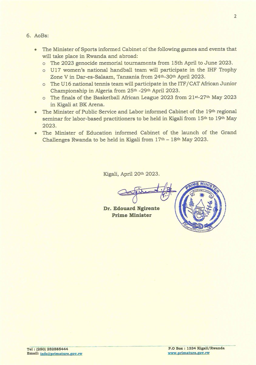 Cabinet Resolutions of 20/04/2023