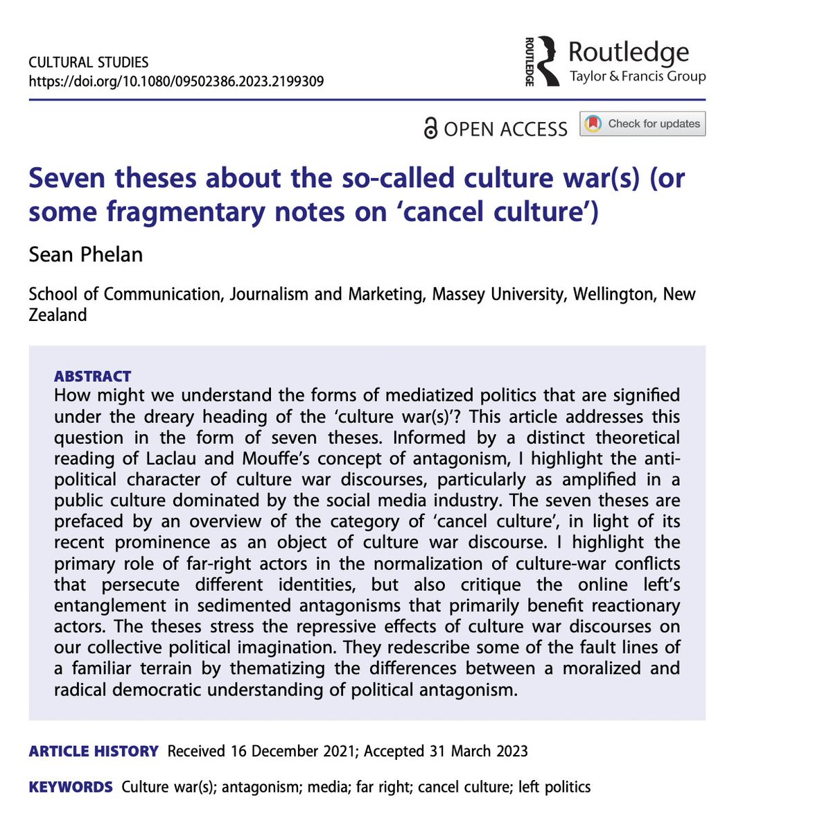 seanphelan8's tweet image. "Seven theses about the so-called culture war(s)": just out and free to read here
tandfonline.com/doi/full/10.10…