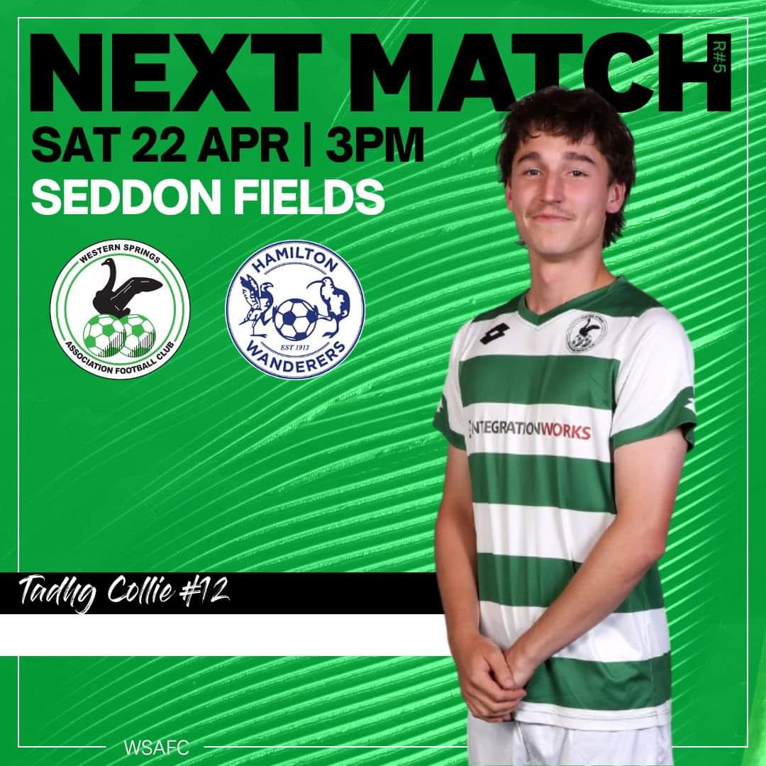 WspringsFC's tweet photo. MATCHDAY

After a brilliant win over @BUAFC_NZ last week, the boys will be looking to make it 4 wins on the bounce.

🆚 @HamWanderersNZ
🗓 Saturday 22nd
⏰ 3pm
🏟 Seddon Fields
🍔🍺Bar and Kitchen will be open
⏰ Development Men - 12.30pm

@NZ_Football 
#NationalLeague https://t.co/VaJqvovCdD