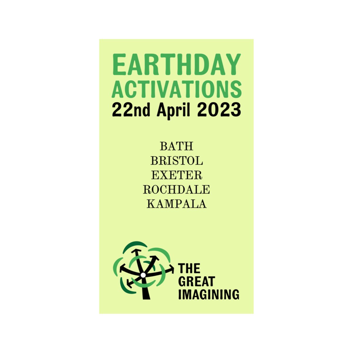The Great Imagining (@greatimagining) on Twitter photo This weekend we are celebrating the 53rd edition of <a href="/EarthDay/">EARTHDAY.ORG</a> with five activations in Bristol, Bath, Exeter, Rochdale and Kampala. This weekend we are celebrating the 53rd edition of <a href="/EarthDay/">EARTHDAY.ORG</a> with five activations in Bristol, Bath, Exeter, Rochdale and Kampala.