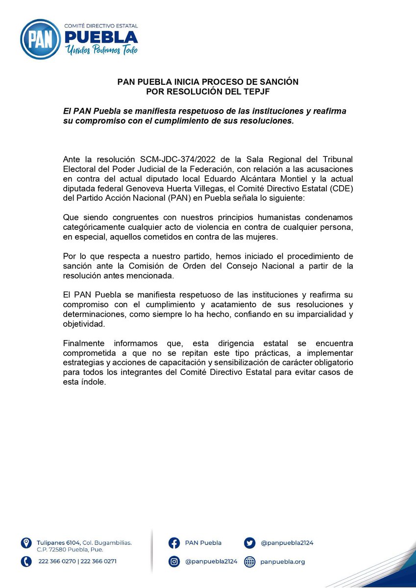 PANPuebla2427's tweet photo. El #PANPuebla informa

Siendo congruentes con nuestros principios humanistas, condenamos cualquier acto de violencia en contra de las mujeres. Reafirmamos nuestro compromiso de acatar las resoluciones y determinaciones respetando las instituciones.

https://t.co/xWmTfHeBfg https://t.co/AZ1cG2IuO0