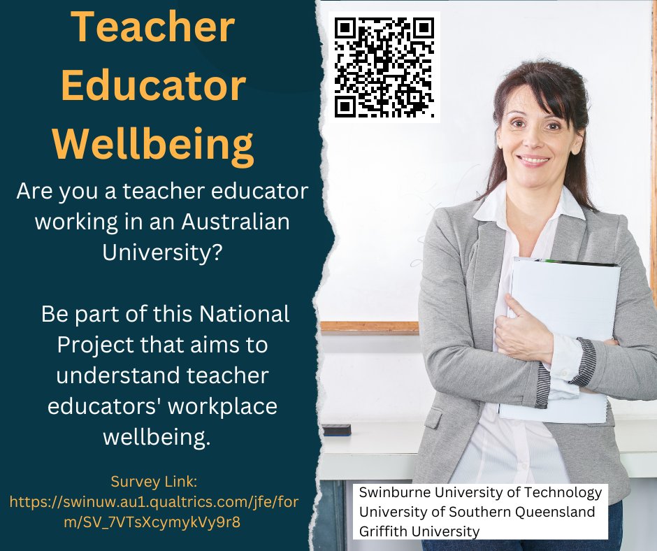 Are you a teacher educator working at an Australian University?
Please share your thoughts about teacher educator well-being in this survey:  swinuw.au1.qualtrics.com/jfe/form/SV_7V…
Kristina Turner Georgina Barton Susie Garvis
#wellbeing #teachereducator #academic #research #university