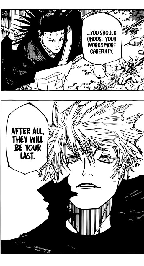 Jujutsu Kaisen 221 Spoilers
.
.
.
In the end, Gege decided against making it a big and epic ceremony and subverted expectations by just simply smashing us completely upfront with a freed Gojou as hot and savage as we remember him, maybe even more so