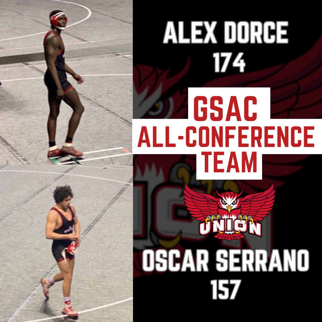 UnionOwls's tweet photo. CONGRATULATIONS 🎉 to our wrestlers Alex Dorce and Oscar Serrano for making GSAC All-Conference Team!!! All season these guys have dominated. Great job!!👏

#UnionNation🦉 https://t.co/imaYu8dqZV