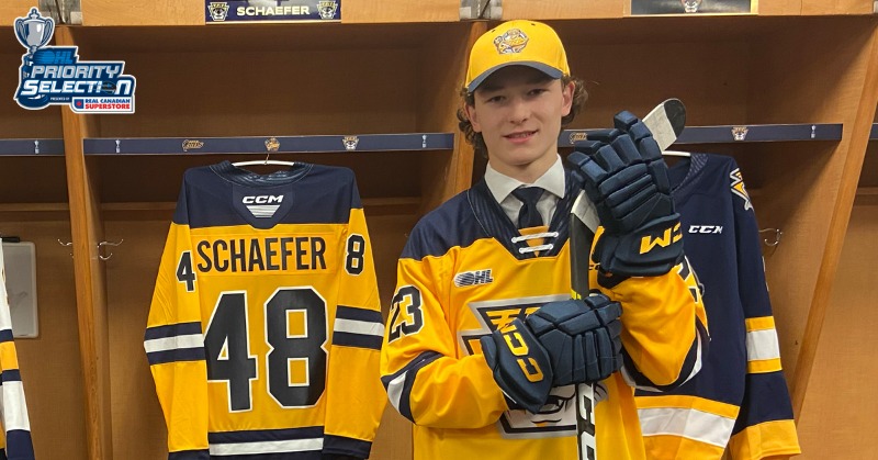 OHLHockey's tweet photo. The @ErieOtters will select 15-year-old defenceman Matthew Schaefer of the Halton Hurricanes with the first overall pick of the 2023 #OHLDraft presented by @RealCdnSS.