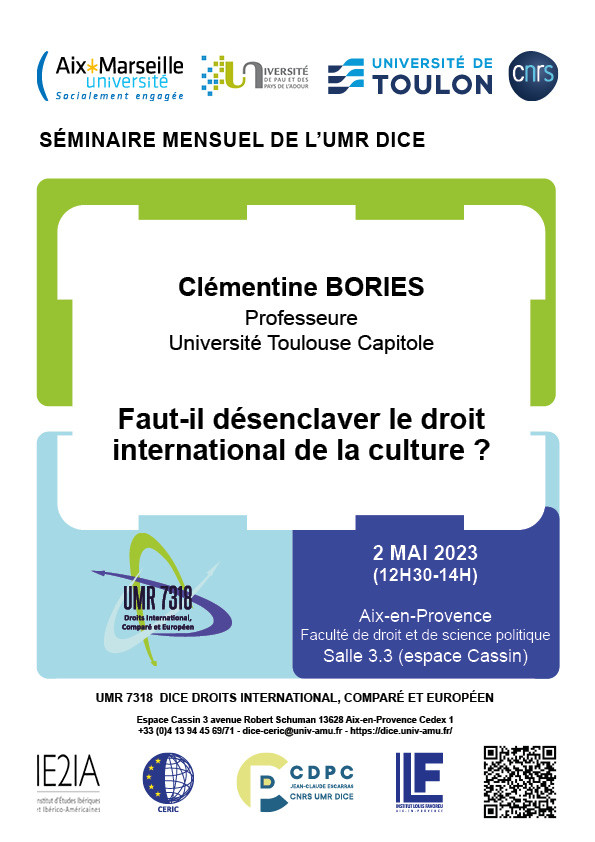 [Séminaire] 02/05 | Faut-il désenclaver le droit international de la culture ? @univamu <a href="/FdspAmu/">FDSP AMU</a> <a href="/Dice_UMR7318/">DICE Droits International, Comparé et Européen</a> univ-droit.fr/actualites-de-…