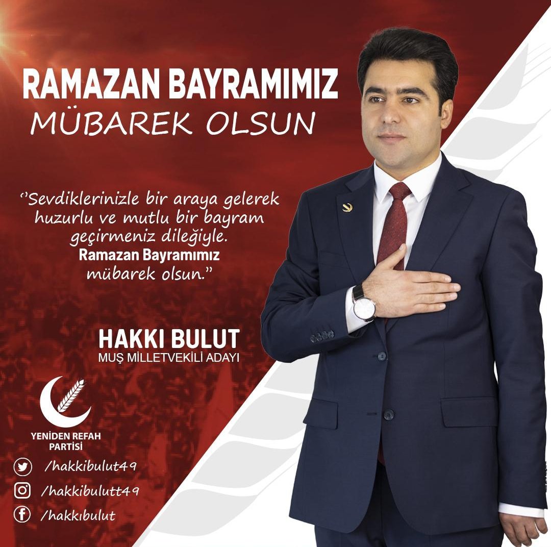 hakkibulut49's tweet photo. Sevdiklerinizle bir araya gelerek huzurlu ve mutlu bir bayram geçirmeniz dileğiyle Ramazan Bayramımız mübarek olsun. https://t.co/h1uQPtG0gK