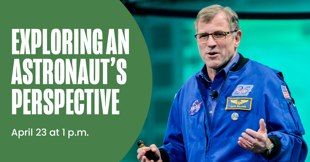 On April 23, join astronaut and author <a href="/AstroDaveMD/">Dave Williams - AstroDaveMD</a> to hear all about his brand-new book, Space on Earth: How Thinking Like an Astronaut Can Help Save the Planet. Plus, buy a copy of Williams’ book and get it signed by the author! Plan your visit 👉 bit.ly/3GJqEZc
