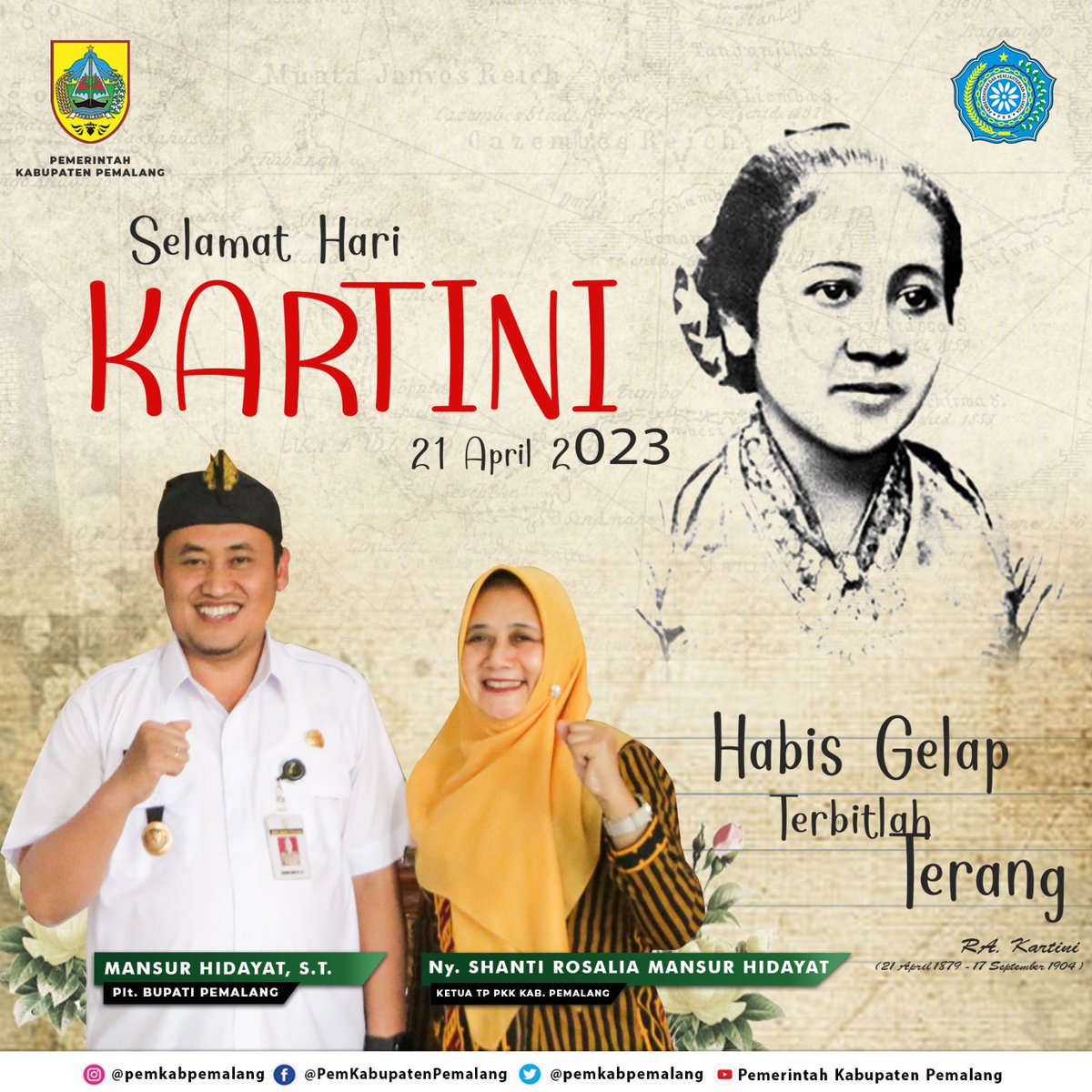 Selamat Hari Kartini untuk seluruh wanita Indonesia. Bermimpilah setinggi langit dan jagalah selalu semangat Kartini di hatimu.

#pemkabpemalang #pemalangaman #pemalangikhlas #pemalangpuserejawa #ikn #stunting #disabilitas #spbe #jatenggayeng #mansur_hidayat2 #pulihbersama