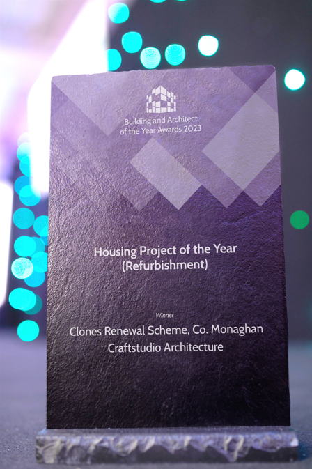 BuildingAwardIE's tweet photo. Congratulations to Clones Renewal Scheme, Co. Monaghan - @craftstudioARC on winning the Housing Project of the Year (Refurbishment) Award! #BuildingoftheYearIE https://t.co/ScwvKdTYpY