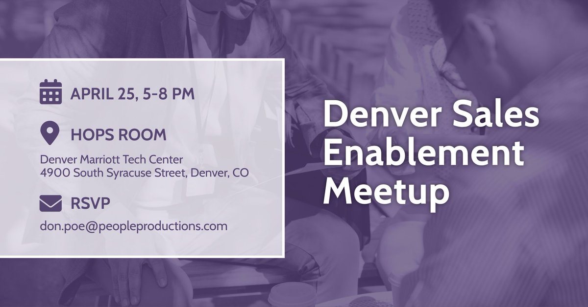Next Tuesday! Sales Enablement Meetup in Denver!
We have a strong number of people attending. Still time to join us.