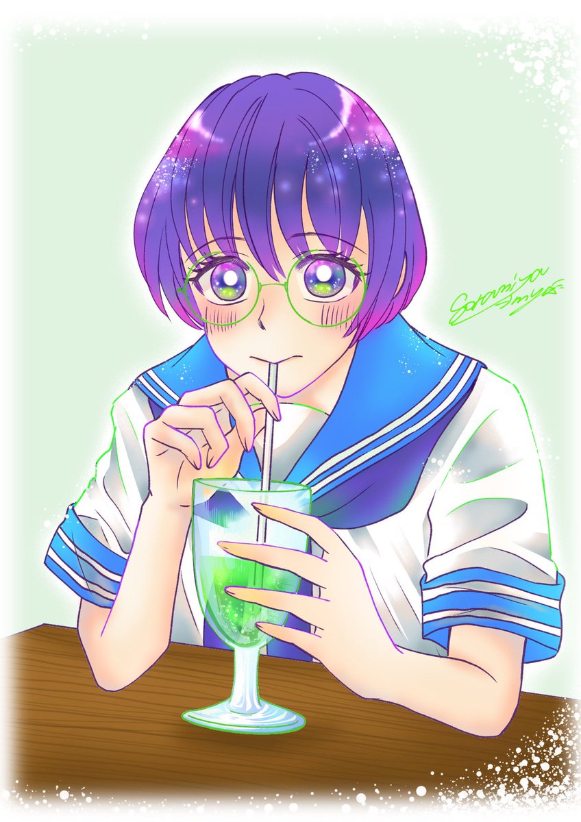 純喫茶で飲むメロンクリームソーダは格別🍒✨ #イラスト https://t.co/yUOOC2V1oW