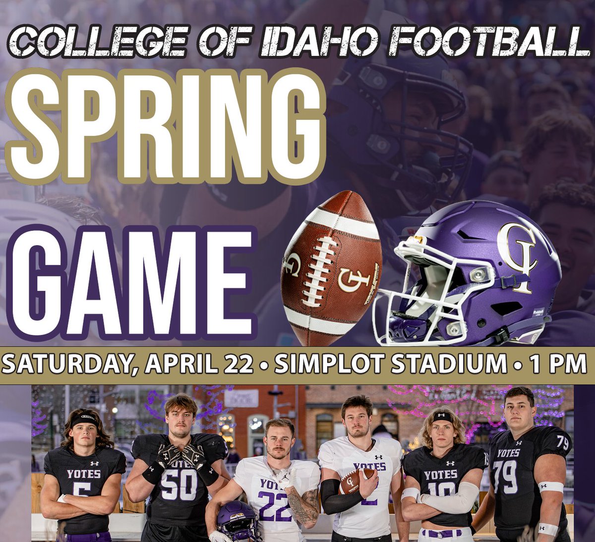 YoteAthletics's tweet photo. FOOTBALL | College of Idaho to Host Purple and Gold Game on Saturday - read more at https://t.co/Jw0JSj06c8 https://t.co/v7jnNDDRUy